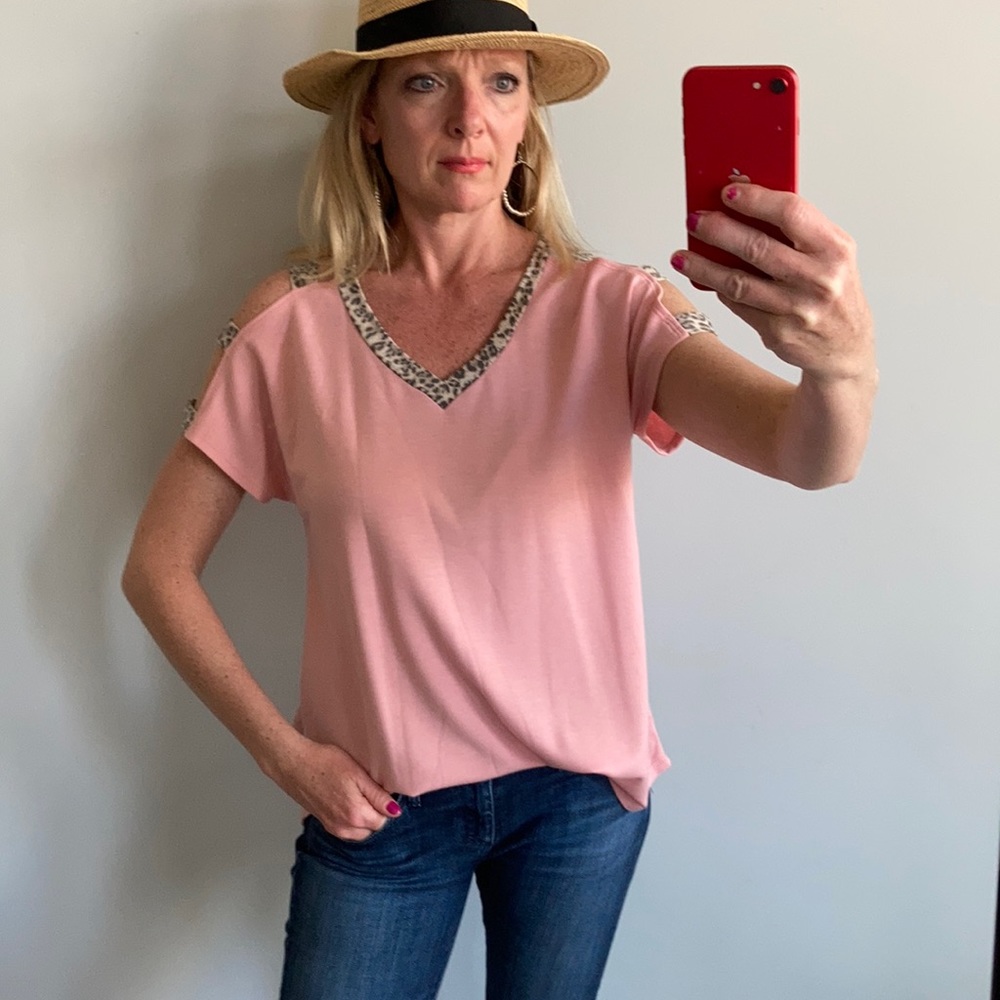 Blush V Neck, Cold Shoulder Top